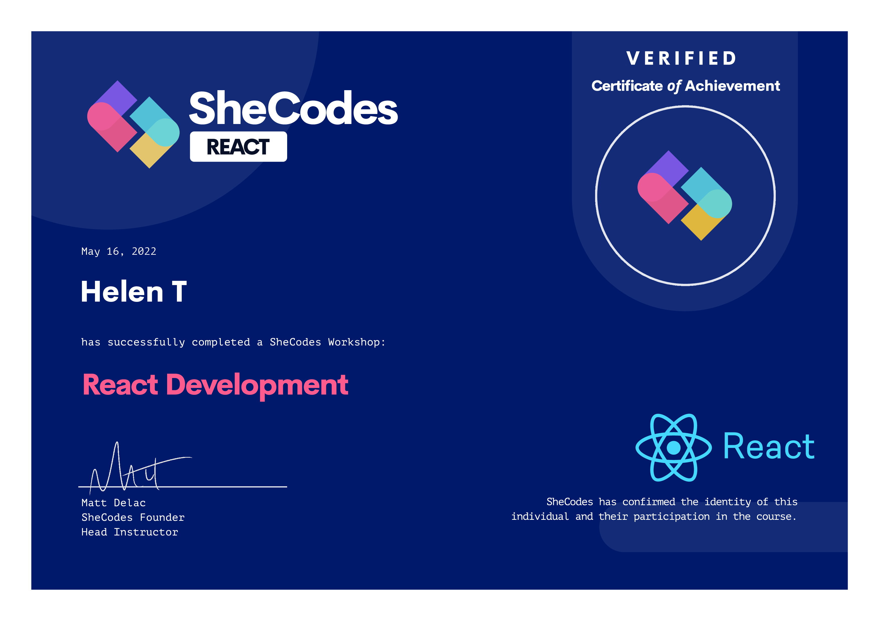 SheCodes React Certificate